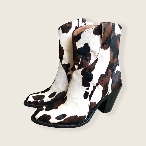 RARE Frye Mustang Seam Short Cow Animal Fur Leather Cowboy Pull On Ankle Booties - Picture 4 of 10